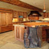 wood slab in log home kitchen